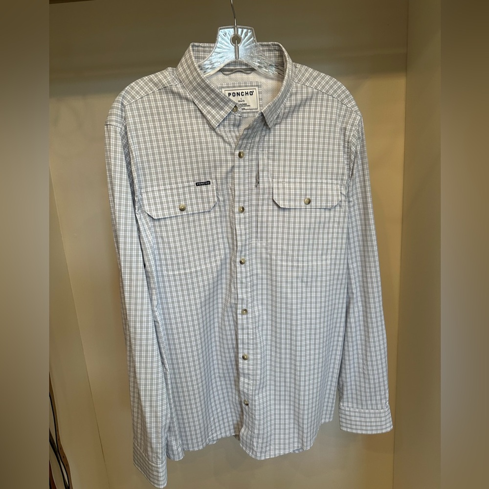 Poncho Men's Classic Gray Plaid Shirt